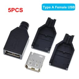 1/5Set Type A Male USB 4 Pin Plug Socket Connector +Type A Female USB 4 Pin Plug Socket Connector With Black Plastic Cover DIY