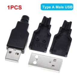 1/5Set Type A Male USB 4 Pin Plug Socket Connector +Type A Female USB 4 Pin Plug Socket Connector With Black Plastic Cover DIY
