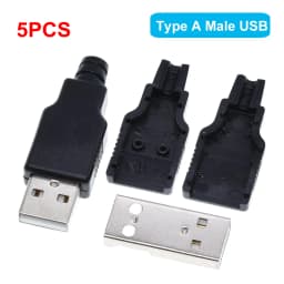 1/5Set Type A Male USB 4 Pin Plug Socket Connector +Type A Female USB 4 Pin Plug Socket Connector With Black Plastic Cover DIY