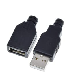 1/5Set Type A Male USB 4 Pin Plug Socket Connector +Type A Female USB 4 Pin Plug Socket Connector With Black Plastic Cover DIY