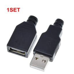 1/5Set Type A Male USB 4 Pin Plug Socket Connector +Type A Female USB 4 Pin Plug Socket Connector With Black Plastic Cover DIY