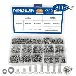 NINDEJIN 541/721pcs Cross Round Head Screw Assortment Kit M3 M4 M5 Phillips Machine Screw Set with Nut Washer Stainless Steel
