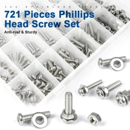 NINDEJIN 541/721pcs Cross Round Head Screw Assortment Kit M3 M4 M5 Phillips Machine Screw Set with Nut Washer Stainless Steel
