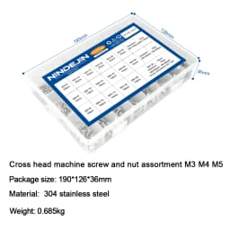 NINDEJIN 541/721pcs Cross Round Head Screw Assortment Kit M3 M4 M5 Phillips Machine Screw Set with Nut Washer Stainless Steel