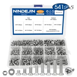 NINDEJIN 541/721pcs Cross Round Head Screw Assortment Kit M3 M4 M5 Phillips Machine Screw Set with Nut Washer Stainless Steel