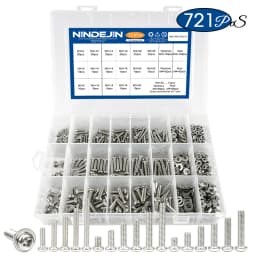 NINDEJIN 541/721pcs Cross Round Head Screw Assortment Kit M3 M4 M5 Phillips Machine Screw Set with Nut Washer Stainless Steel