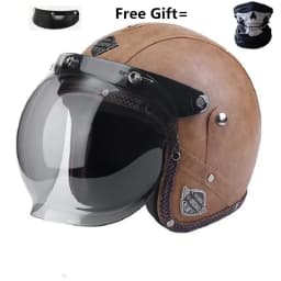 Retro Vintage Helmet Motorcycle 3/4 Open Face DOT Approved Visor PU Leather Casco Moto Helmet Motocross Helmets With Goggle Mask