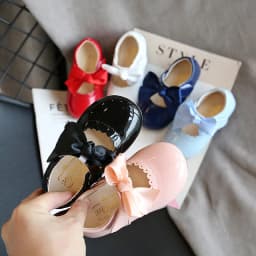 Princess Girls Shoes Toddlers Infants Leather Shoes Children's Flats With Ribbon Bow-knot PU Patent Leather Kids Mary Janes Soft