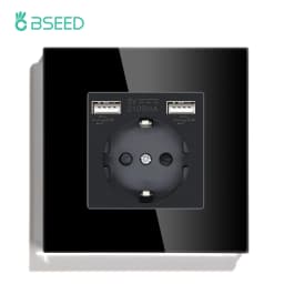 BSEED EU Double Wall Light Switches Touch Switch Wall Socket USB Type-C Charge Port Crystal Glass Panel Switch Blue Blacklight