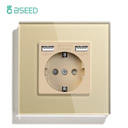 BSEED EU Double Wall Light Switches Touch Switch Wall Socket USB Type-C Charge Port Crystal Glass Panel Switch Blue Blacklight