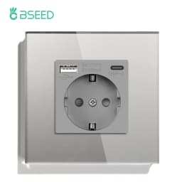 BSEED EU Double Wall Light Switches Touch Switch Wall Socket USB Type-C Charge Port Crystal Glass Panel Switch Blue Blacklight