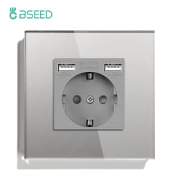 BSEED EU Double Wall Light Switches Touch Switch Wall Socket USB Type-C Charge Port Crystal Glass Panel Switch Blue Blacklight