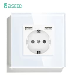 BSEED EU Double Wall Light Switches Touch Switch Wall Socket USB Type-C Charge Port Crystal Glass Panel Switch Blue Blacklight
