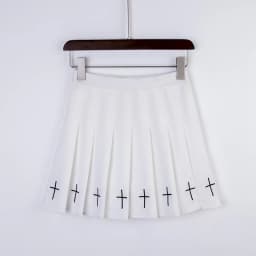 Black High Waist Mini Skirts Punk Pleated Vintage Skirt Gothic Streetwear Cross Print Pleated Women Skirts Lolita Harajuku Skirt