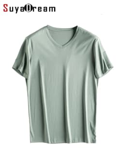 SuyaDream Mens Solid Tee Cotton Silk Blend Plain O Neck Short Sleeved Cozy T Shirts 2026 Summer Simple Chic Top White Black