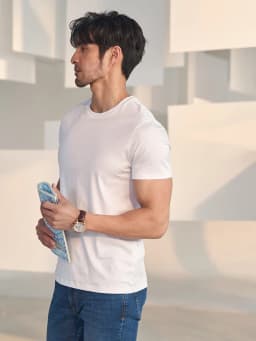 SuyaDream Mens Solid Tee Cotton Silk Blend Plain O Neck Short Sleeved Cozy T Shirts 2026 Summer Simple Chic Top White Black