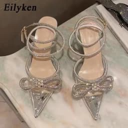Eilyken Style Glitter Rhinestones Silk Women Pumps Crystal Bowknot Satin Spring Autumn Lady High Heels Party Prom Shoes
