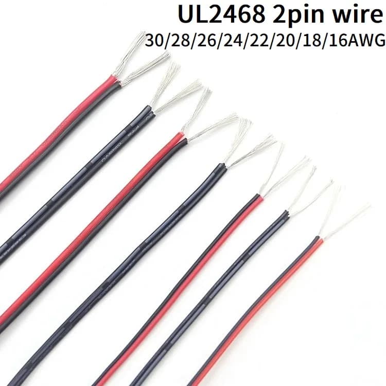 1/5/10M Copper Wire 2pins 16 18 20 22 24 26 28 30 AWG Black Red White UL2468 Electric DIY Auto LED Lighting Extension Cord Cable