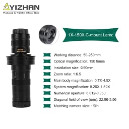 YIZHAN 215x 180x 150x Lens 0.7X~4.5X Adjustable Magnification Industry Microscope Lens Multiples CS C-MOUNT For HDMI USB Camera