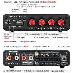 Douk Audio M4 Mini 2/4 Channel Bluetooth 5.0 Digital Amplifier Stereo Audio Receiver Desktop Audio Amp USB Music Player 50W*4