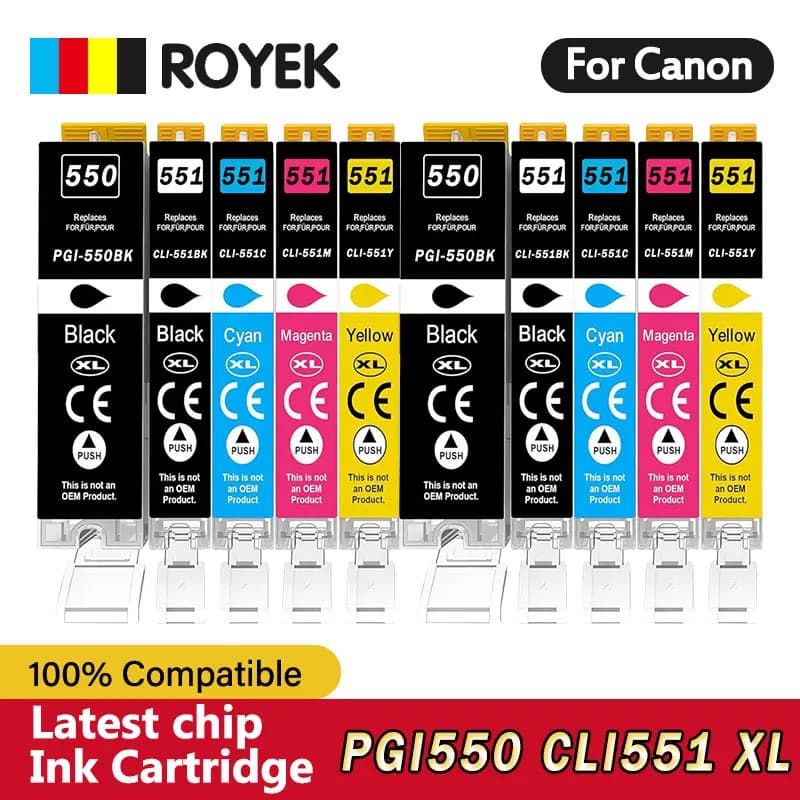 Compatible for Canon CLI 551 PGI 550 Ink Cartridges for Pixma IP7250 IX6850 MG5550 MG5650 MG6450 MG6650 MX725 MX925