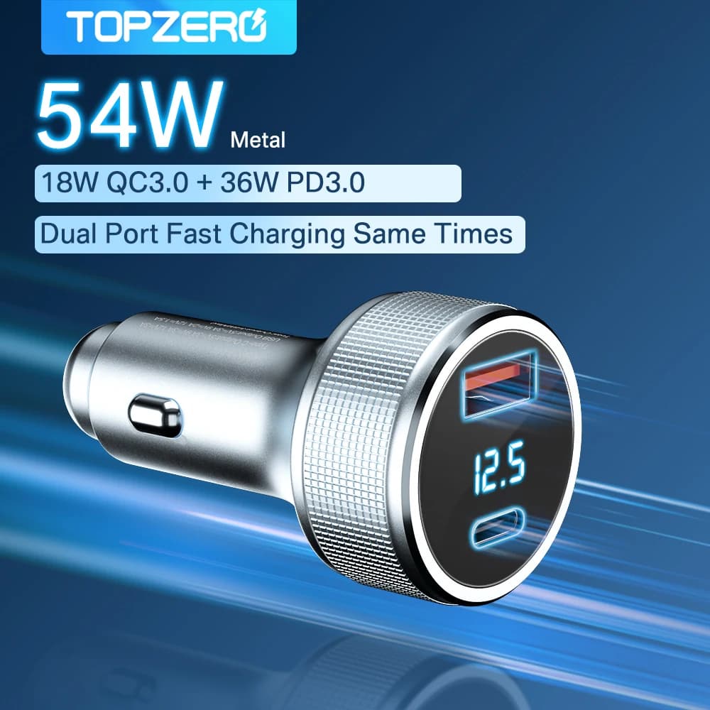 54W Quick Charge 3.0 USB Car Charger Adapter For iPhone 13 X Xiaomi SCP Type C PD Fast Charging USB C Charger Car Phone Charger
