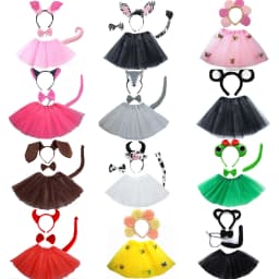 Animals Children Headband Tutu Skirt Tail Bow Kids Girl Party Props Elephant Tiger Fox Halloween Costume Cosplay