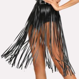 Womens High Waist Faux Leather Tassels Skirt Body Harness Punk Party Clubwear Charm Center Confident Dance