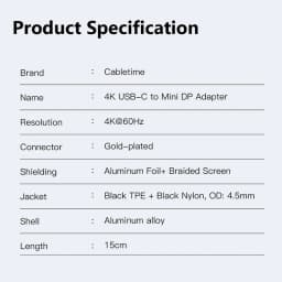 CABLETIME USB C to Mini DisplayPort Adapter 4K 60Hz for MacBook Huawei Samsung S20 Mini DP Converter Laptop Display Adapter