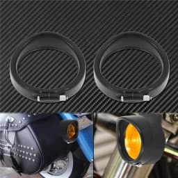 Motorcycle Visor Style Turn Signal Trim Ring With Rubber Rings Black/Chrome For Harley Touring Electra Glide Road King Softail