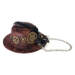 Women Halloween Gothic Mini Top Hat Steampunk Gears Chain Feather Flower Fascinator Hair Clip Victorian Cosplay Costume