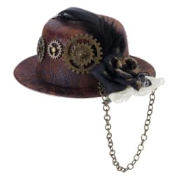 Women Halloween Gothic Mini Top Hat Steampunk Gears Chain Feather Flower Fascinator Hair Clip Victorian Cosplay Costume