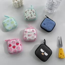 Cartoon Mini Zipper Hard Headphone Holder Case Portable Earbuds Pouch Box Earphone Storage Bag Protective USB Cable Organizer