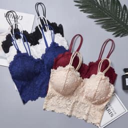 Floral Lace Bralette Women Wireless Tube Top Double Thin Straps Bra Sexy Lingerie Removable Pads Scallop Edge Crop Top Underwear