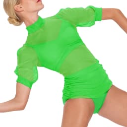 3 Piece Stretch Mesh Mock Neck Pullover Top Puff Sleeves Shirring Sides Modern Dance Costume Jazz Wear Performance Outfit