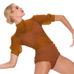 3 Piece Stretch Mesh Mock Neck Pullover Top Puff Sleeves Shirring Sides Modern Dance Costume Jazz Wear Performance Outfit