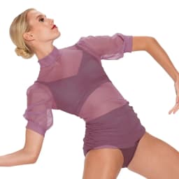 3 Piece Stretch Mesh Mock Neck Pullover Top Puff Sleeves Shirring Sides Modern Dance Costume Jazz Wear Performance Outfit