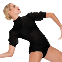 3 Piece Stretch Mesh Mock Neck Pullover Top Puff Sleeves Shirring Sides Modern Dance Costume Jazz Wear Performance Outfit