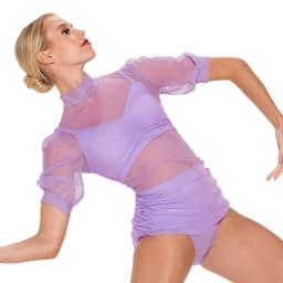 3 Piece Stretch Mesh Mock Neck Pullover Top Puff Sleeves Shirring Sides Modern Dance Costume Jazz Wear Performance Outfit