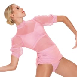 3 Piece Stretch Mesh Mock Neck Pullover Top Puff Sleeves Shirring Sides Modern Dance Costume Jazz Wear Performance Outfit