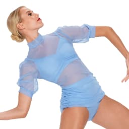 3 Piece Stretch Mesh Mock Neck Pullover Top Puff Sleeves Shirring Sides Modern Dance Costume Jazz Wear Performance Outfit