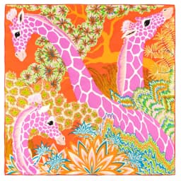 POBING Manual Hand Rolled Twill Silk Scarf Women Three Giraffes Square Scarves Echarpes Foulards Femme Wrap Bandana Hijab 90CM