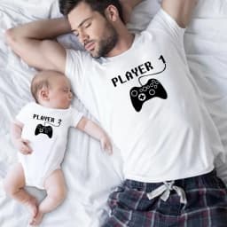 Player 1 Player 2 Matching Family Clothes Father Mother Kids Tshirts Dad Boy Match Tops Players Shirts Family Look Clothes