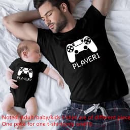 Player 1 Player 2 Matching Family Clothes Father Mother Kids Tshirts Dad Boy Match Tops Players Shirts Family Look Clothes