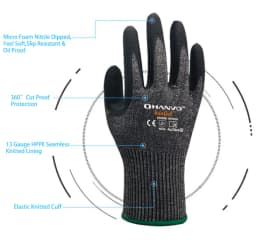 ANSI A4 Anti Cut Resistant Work Glove HPPE Micro Foam Nitrile Maxi High Flex Proof Glass Handling Butcher Safety Gloves