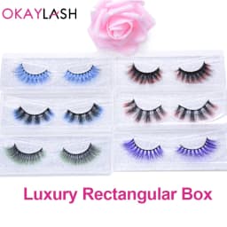 OKAYLASH 3D Dramatic Cruelty Free Faux Mink Colored Eyelashes Natural Long Colorful Blue Eye Lashes for Cosplay Party Make Up