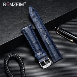 REMZEIM Ostrich Pattern Leather Watchbands Bracelet Black Blue Red Brown Watch Strap For Women Men 18 20 22mm Wrist Band