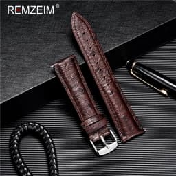REMZEIM Ostrich Pattern Leather Watchbands Bracelet Black Blue Red Brown Watch Strap For Women Men 18 20 22mm Wrist Band