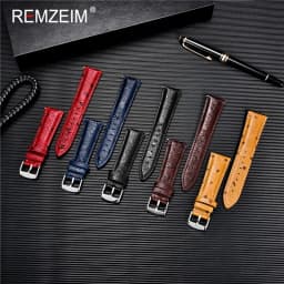 REMZEIM Ostrich Pattern Leather Watchbands Bracelet Black Blue Red Brown Watch Strap For Women Men 18 20 22mm Wrist Band