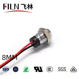 FILN 8mm Socket Head Waterproof 12v 24v 220v 110v Kitchen Equipment Pilot Lamp Led Indicator Light with Wire